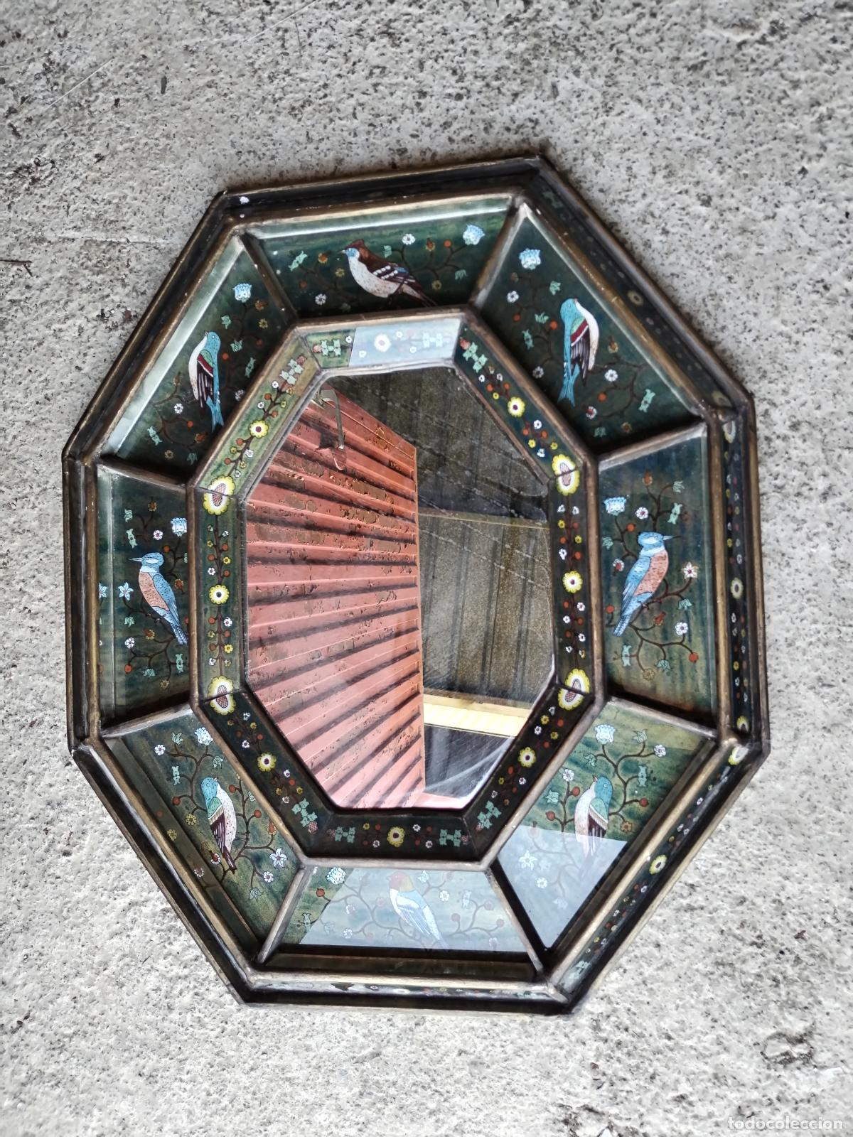 Antig&uuml;edades: ANTIGUO ESPEJO OCTOGONAL CON PAJAROS - Foto 13