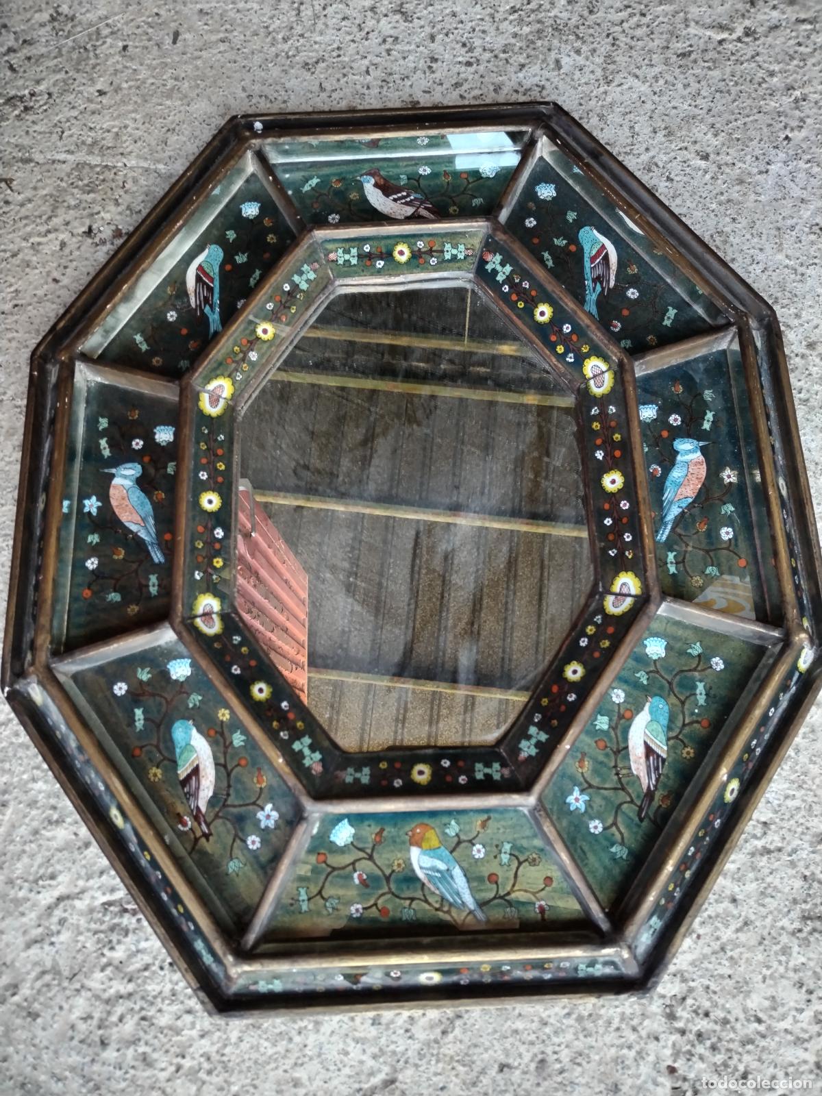 Antig&uuml;edades: ANTIGUO ESPEJO OCTOGONAL CON PAJAROS - Foto 1