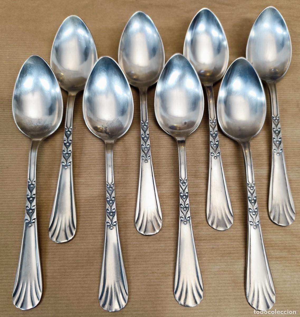 Antig&uuml;edades: Lote de 8 cucharas ba&ntilde;o de plata - Foto 2
