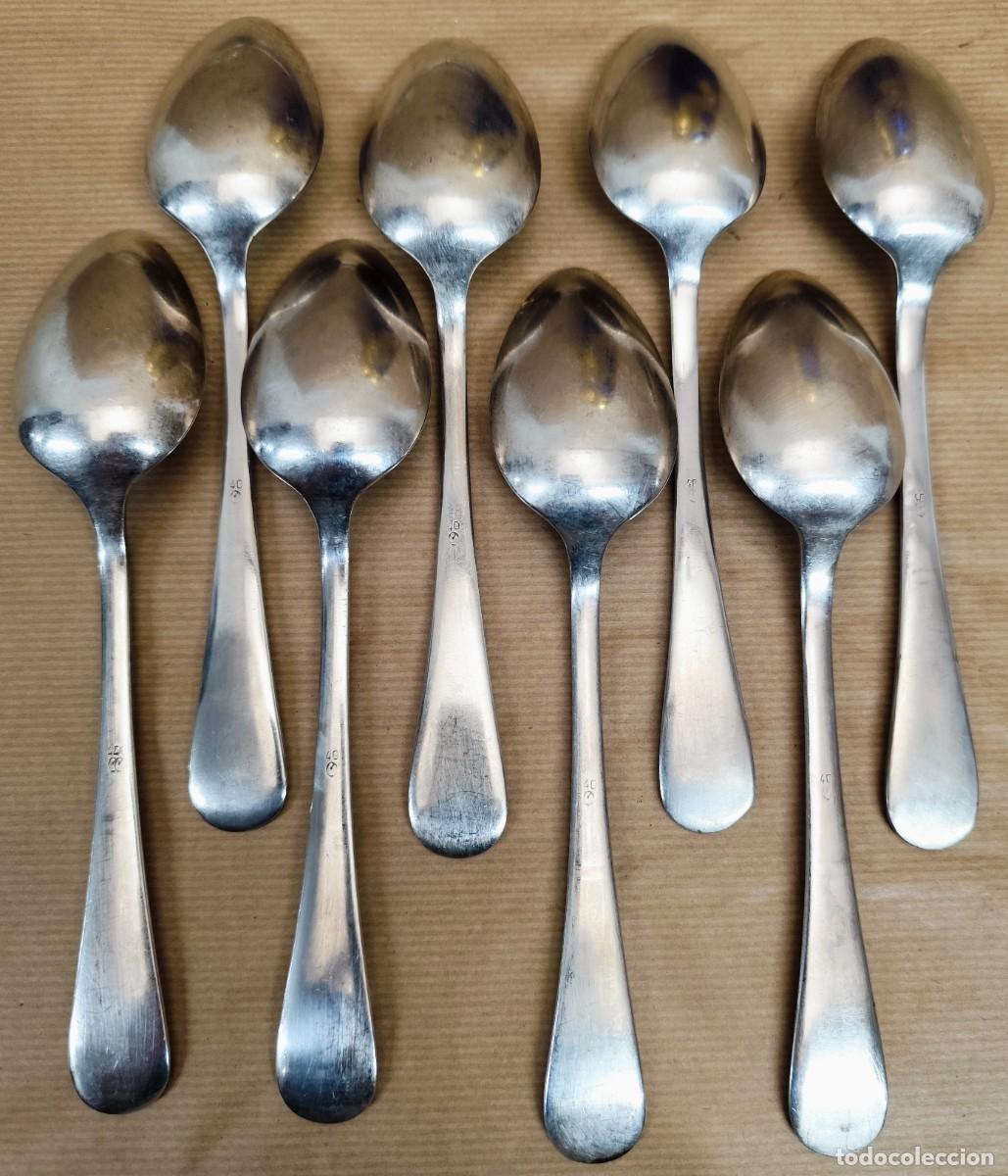Antig&uuml;edades: Lote de 8 cucharas ba&ntilde;o de plata - Foto 6
