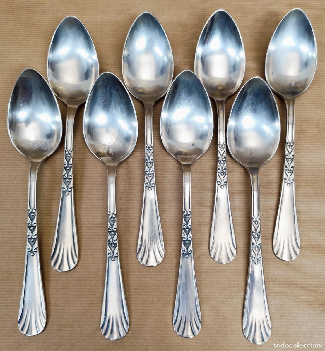 Antig&uuml;edades: Lote de 8 cucharas ba&ntilde;o de plata - Foto 1
