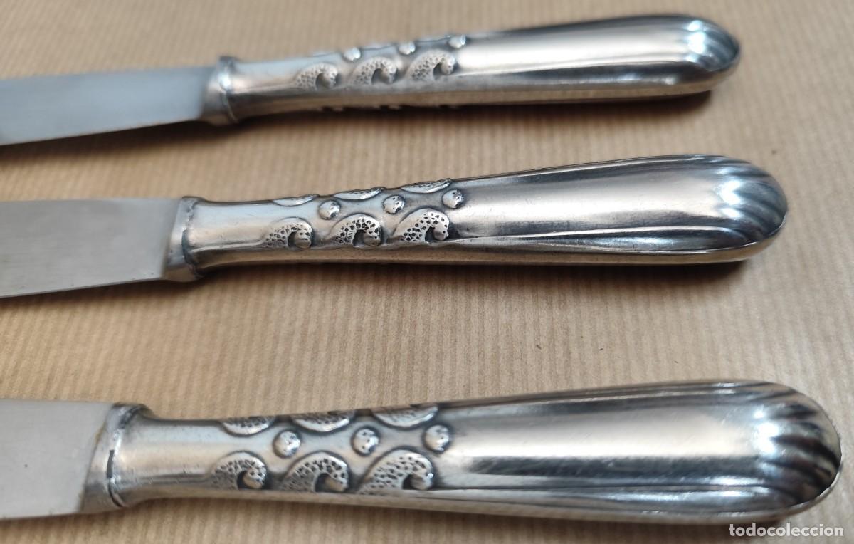 Antig&uuml;edades: 3 cuchillos ba&ntilde;o de plata - Foto 3