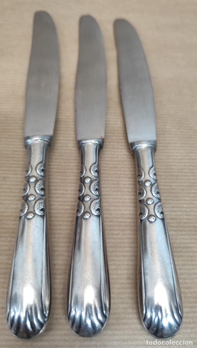 Antig&uuml;edades: 3 cuchillos ba&ntilde;o de plata - Foto 6