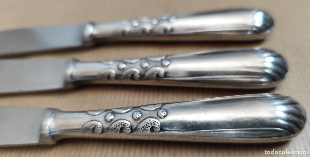 Antig&uuml;edades: 3 cuchillos ba&ntilde;o de plata - Foto 7