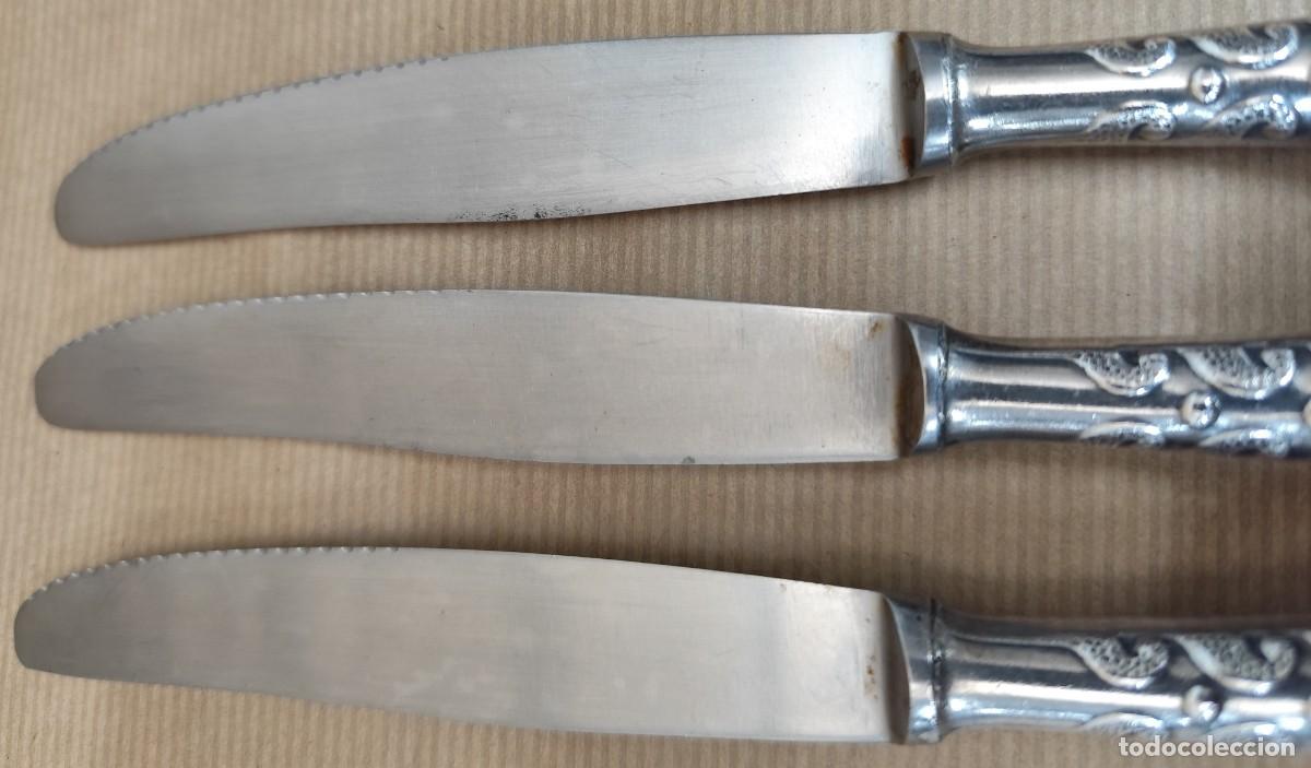 Antig&uuml;edades: 3 cuchillos ba&ntilde;o de plata - Foto 10