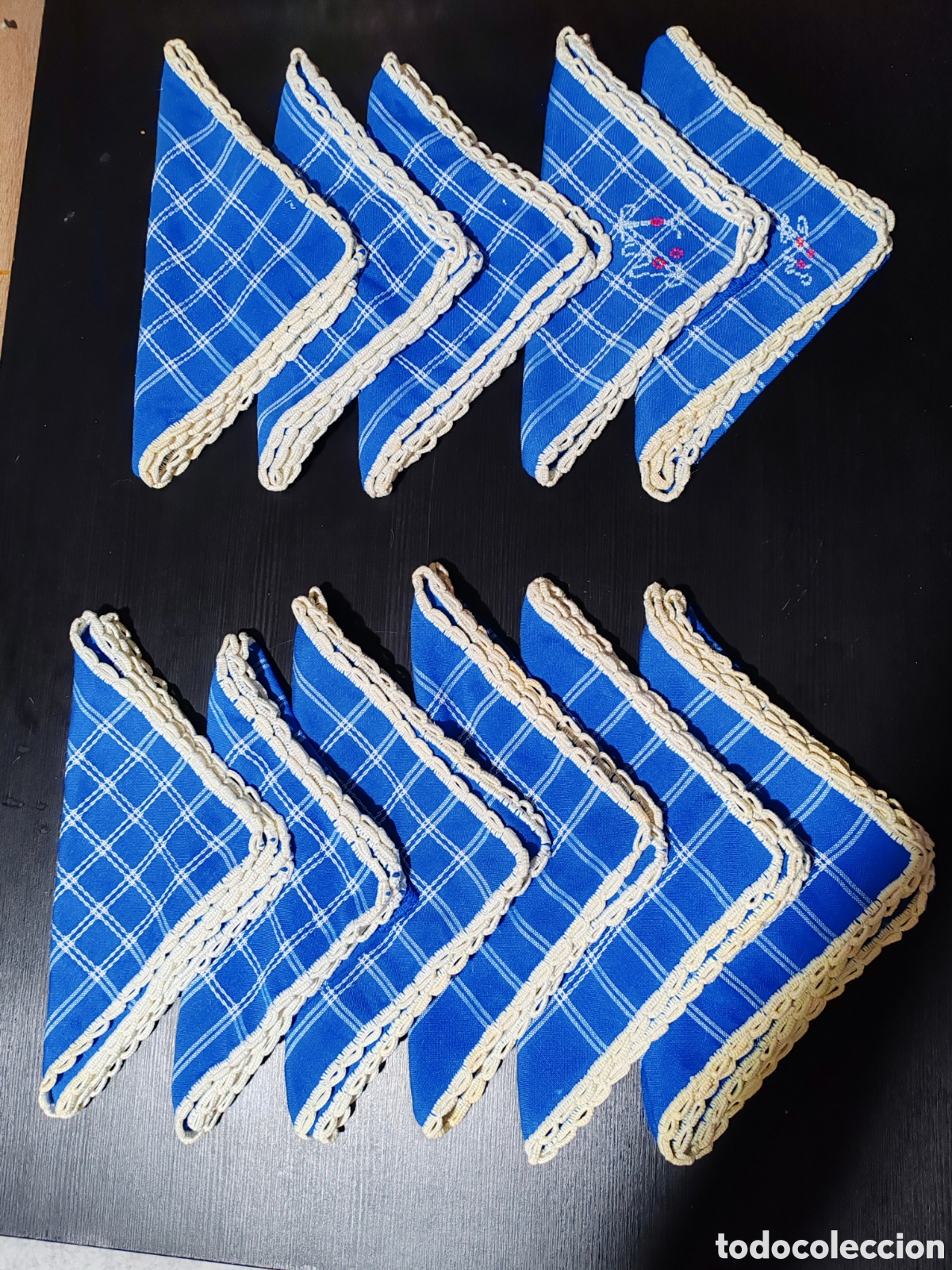 Antig&uuml;edades: Servilletas de tela azul - Foto 1