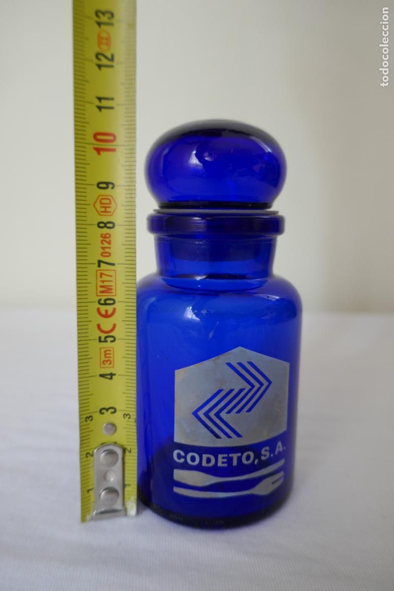 Antig&uuml;edades: FRASCO DE CRISTAL AZUL DE MARCA: CODETO, S.A. - Foto 4