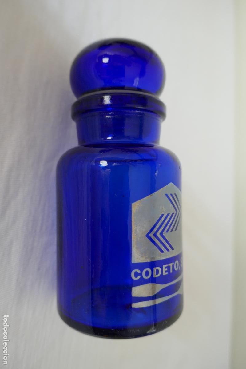 Antig&uuml;edades: FRASCO DE CRISTAL AZUL DE MARCA: CODETO, S.A. - Foto 6