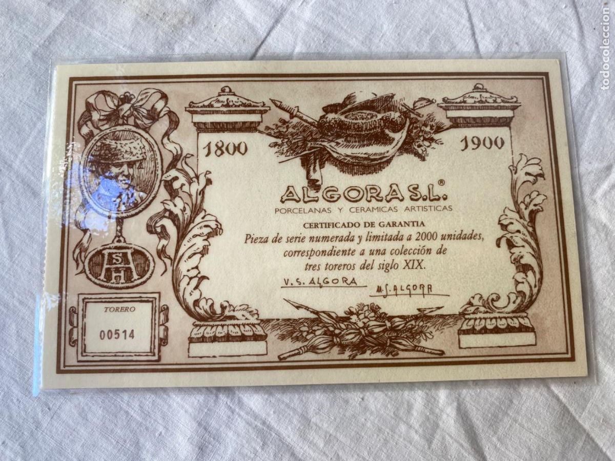 Antig&uuml;edades: TORERO EN PORCELANA DE ALGORA. CERTIFICADO. - Foto 12
