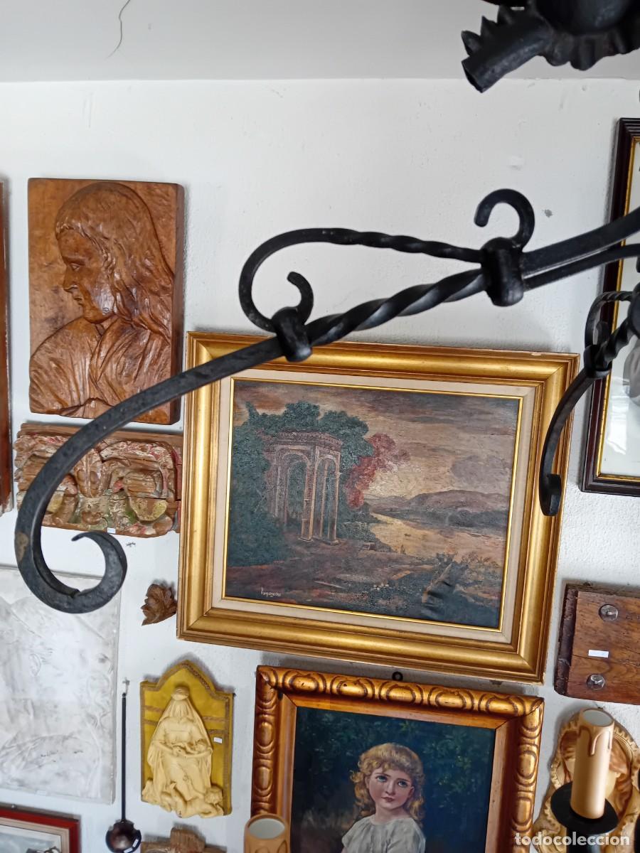 Antig&uuml;edades: L&aacute;mpara de hierro con dragones - Foto 4