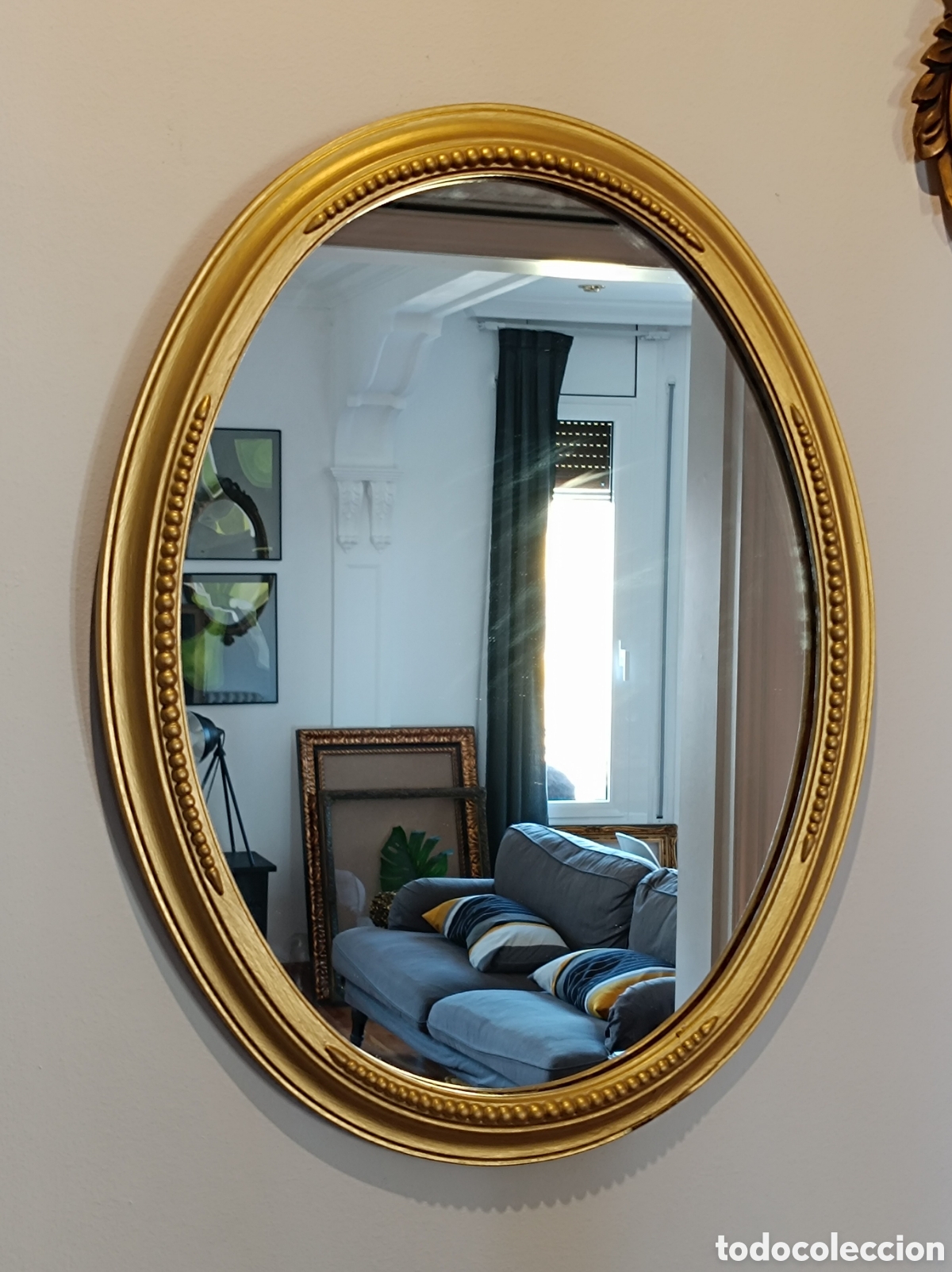 Antig&uuml;edades: Espejo ovalado dorado - Foto 1