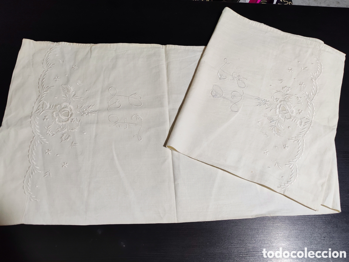 Antig&uuml;edades: Funda de almohada bordada 145x43 - Foto 3