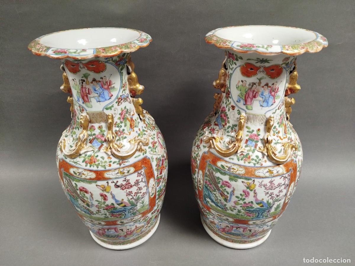 Antig&uuml;edades: PAREJA JARRONES PORCELANA CHINA DE CANT&Oacute;N - Foto 1