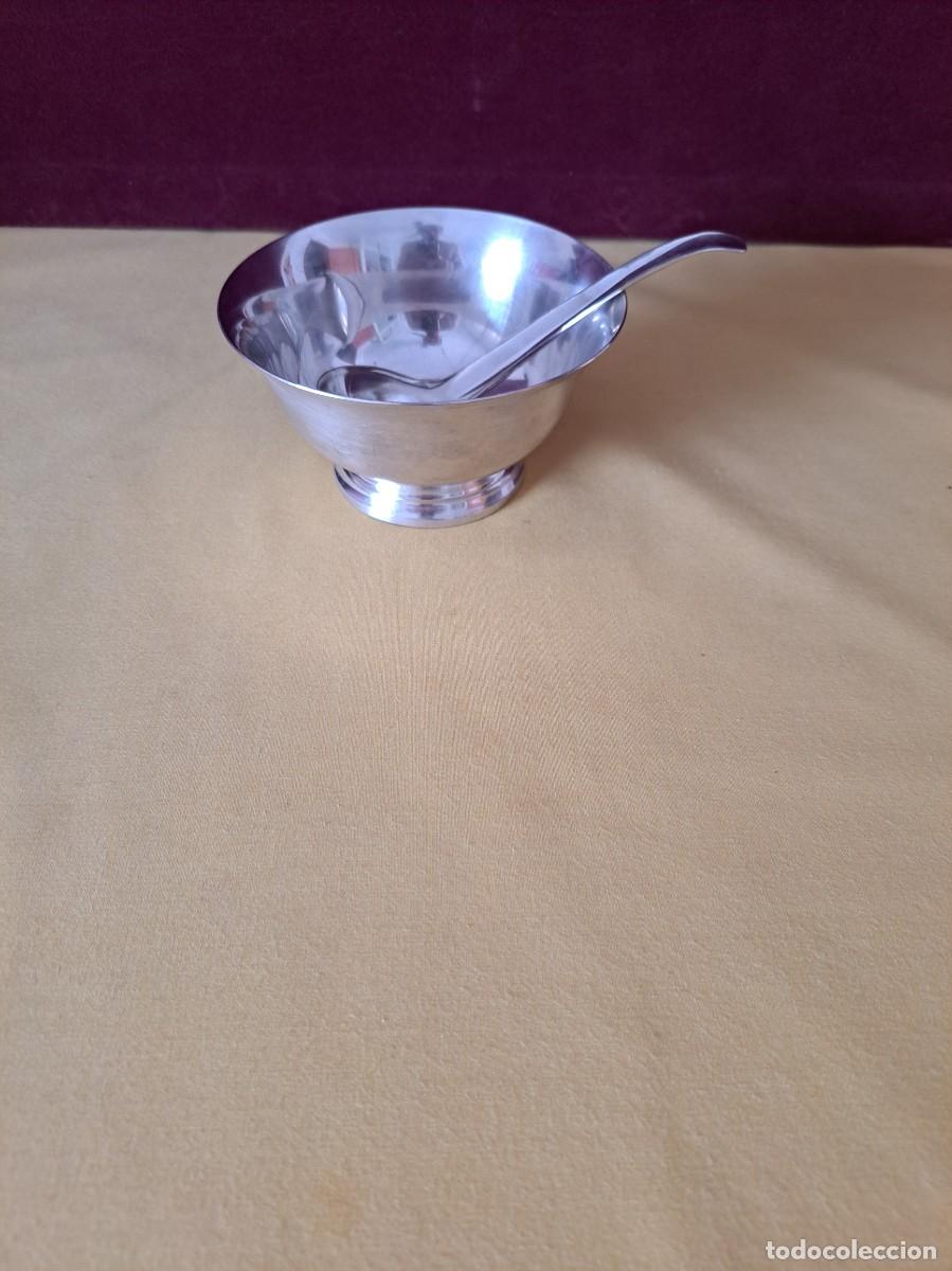 Antig&uuml;edades: CUENCO PARA POSTRE CON CUCHARILLA EN ALPACA - Foto 1