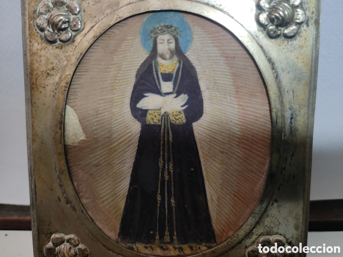 Antig&uuml;edades: Miniatura de Cristo con marco de plata - Foto 2