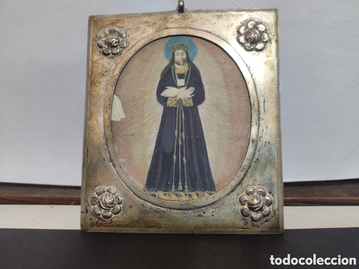 Antig&uuml;edades: Miniatura de Cristo con marco de plata - Foto 1