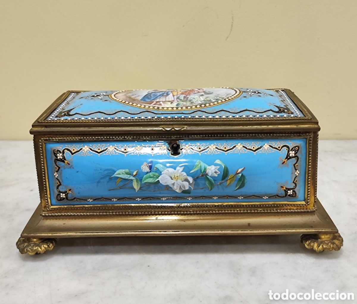 Antig&uuml;edades: Joyero antiguo en esmalte y bronce. - Foto 2