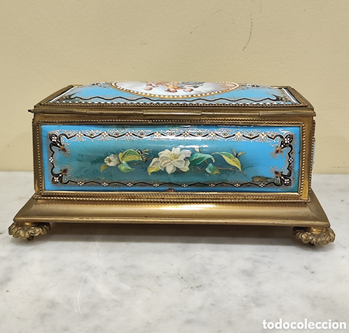 Antig&uuml;edades: Joyero antiguo en esmalte y bronce. - Foto 7