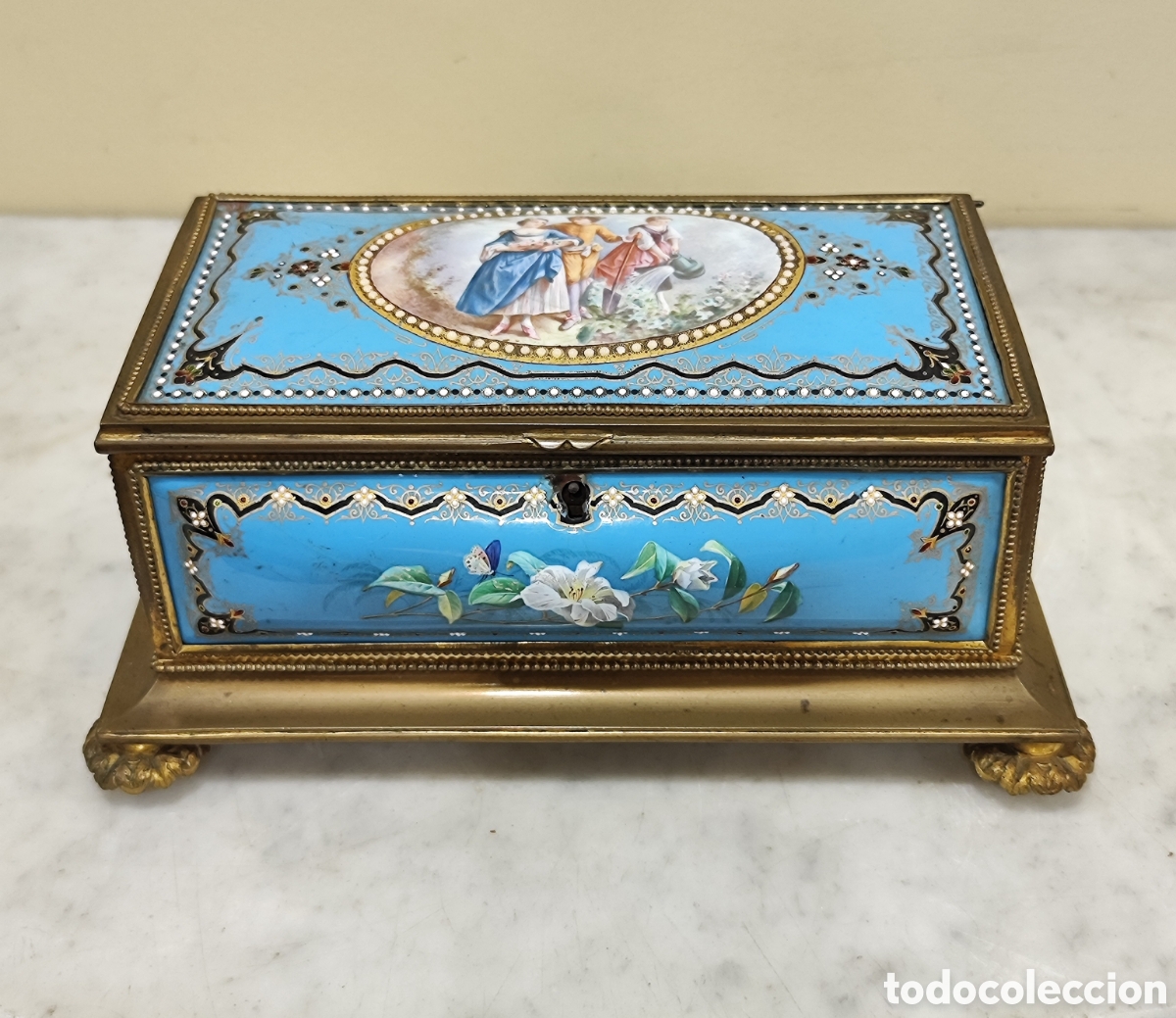 Antig&uuml;edades: Joyero antiguo en esmalte y bronce. - Foto 1
