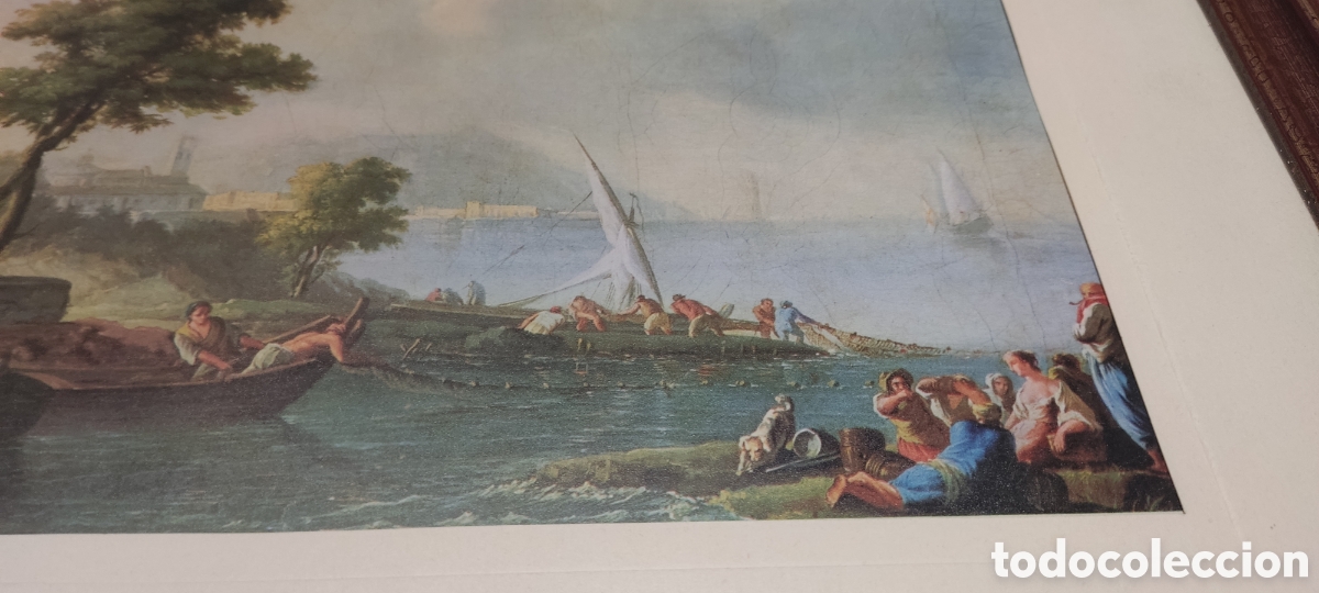 Antig&uuml;edades: L&aacute;mina enmarcada Paysage &agrave; la barque - Foto 3