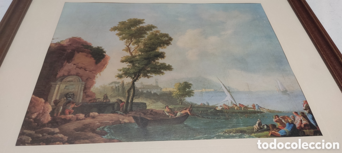 Antig&uuml;edades: L&aacute;mina enmarcada Paysage &agrave; la barque - Foto 5