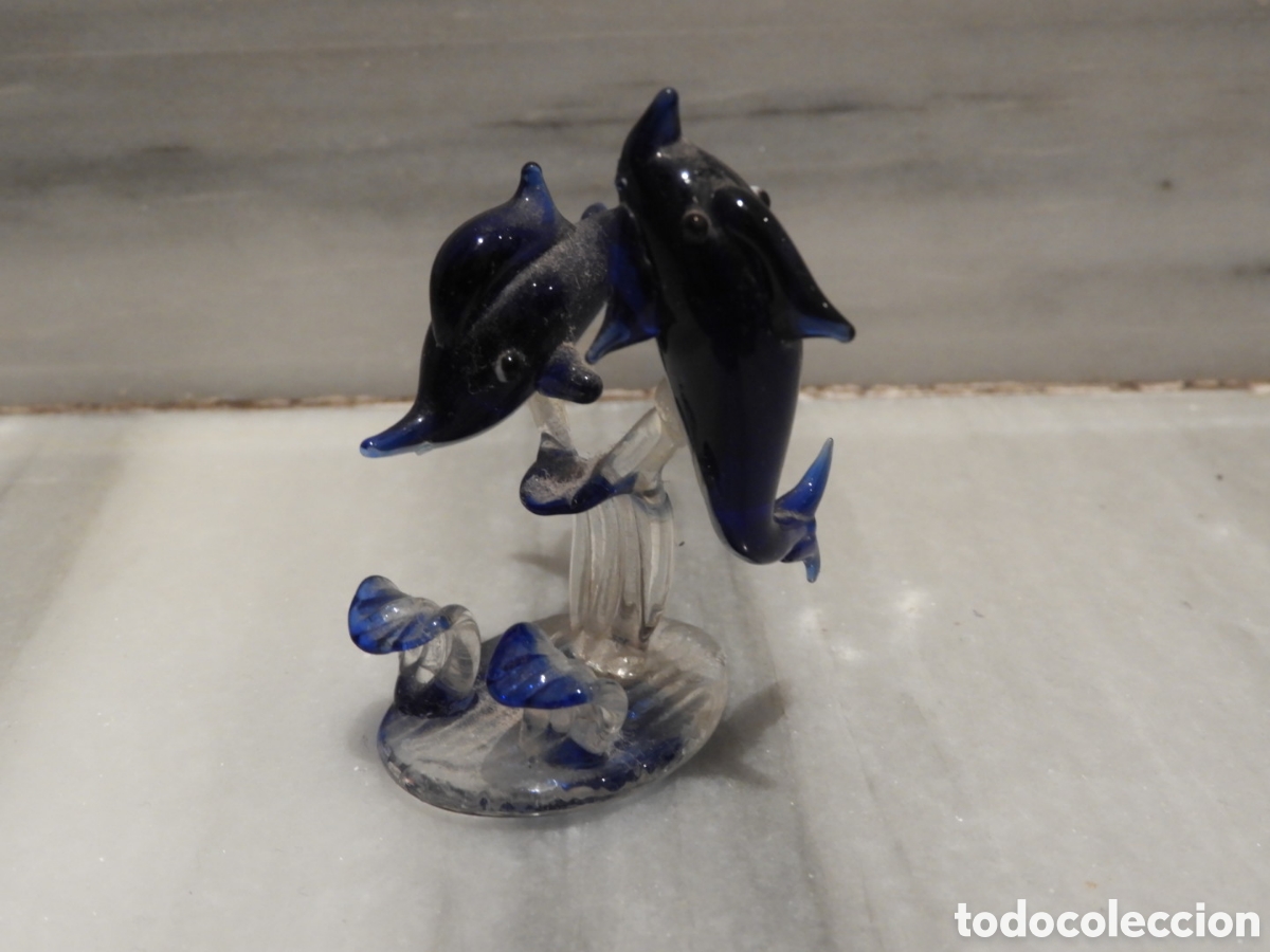 Antig&uuml;edades: Pareja de Delfines en Cristal Estilo Murano - Foto 2