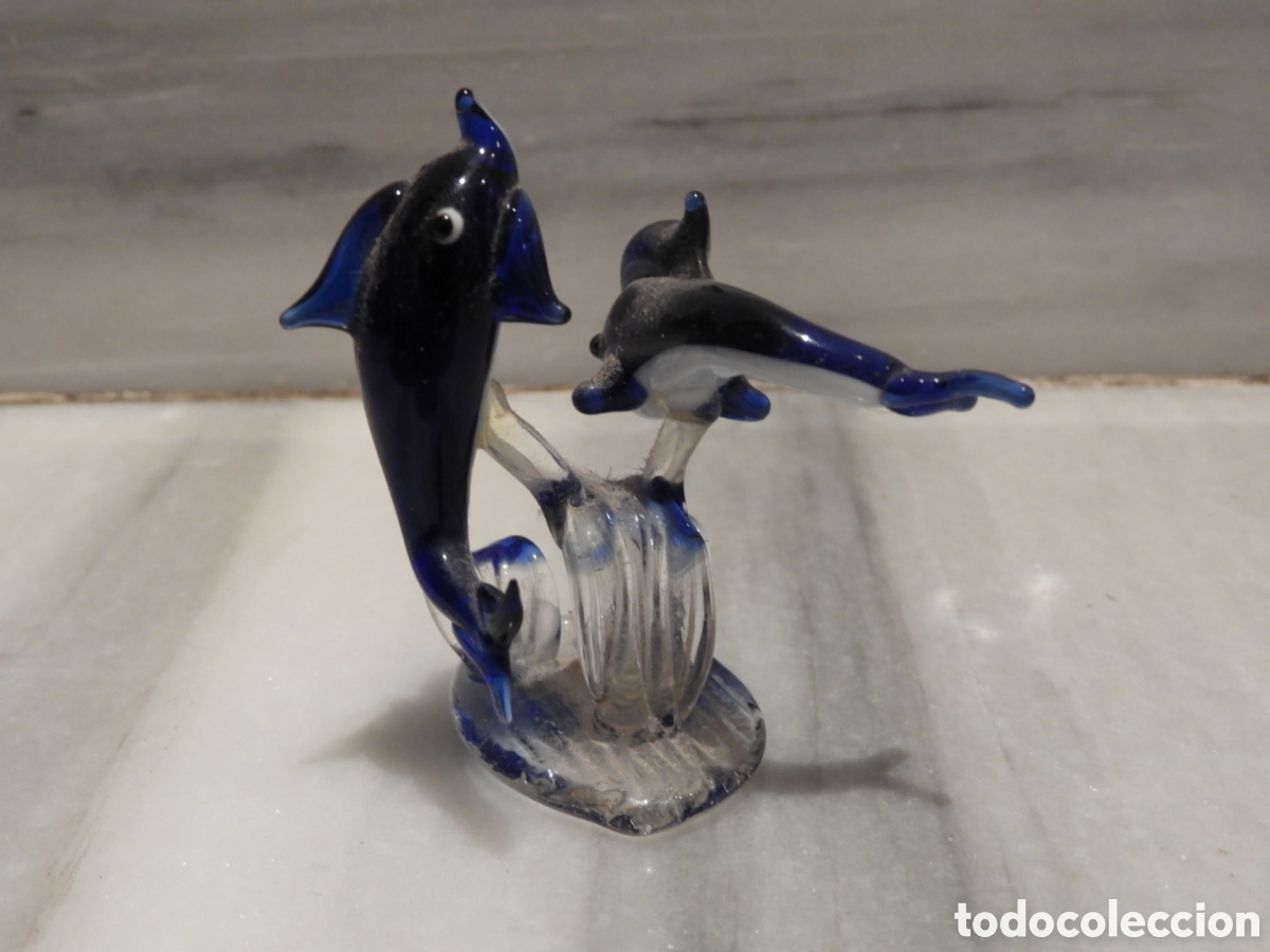 Antig&uuml;edades: Pareja de Delfines en Cristal Estilo Murano - Foto 3