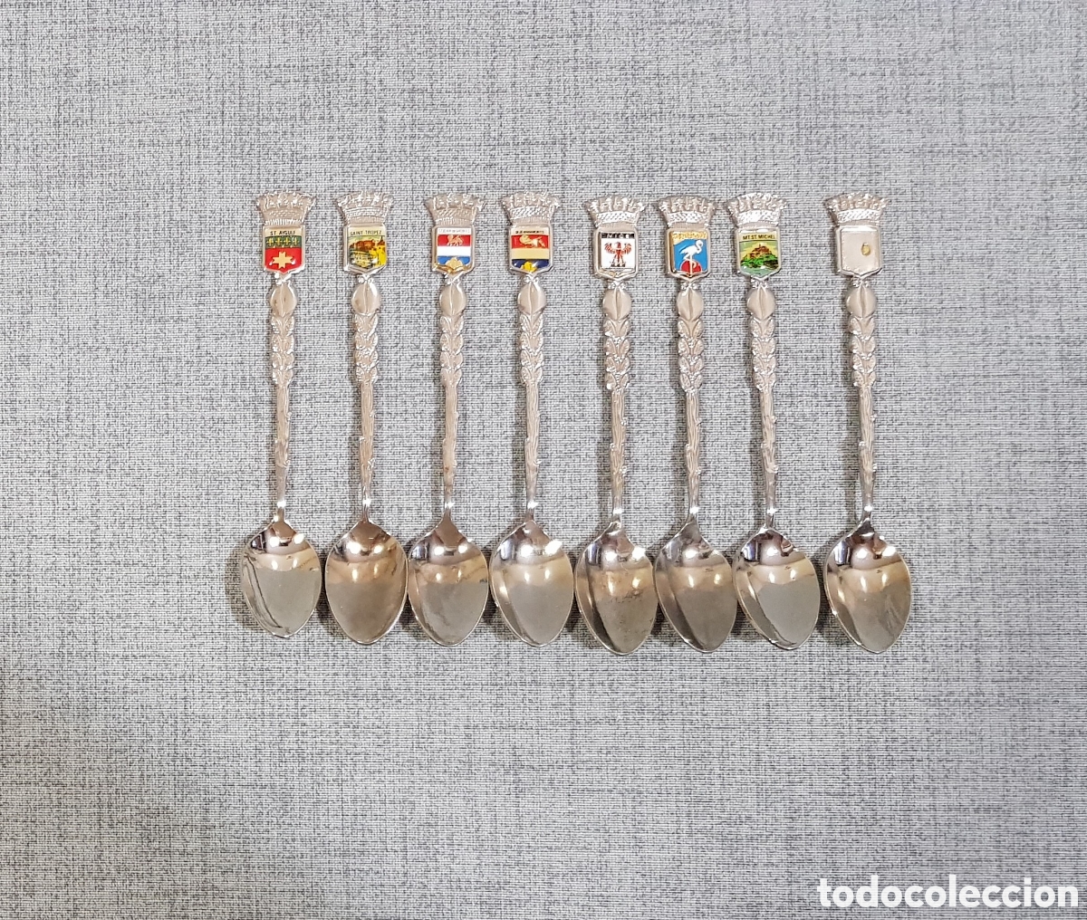 Antig&uuml;edades: JUEGO 7 CUCHARILLAS DE CAF&Eacute; + 1 DE REGALO RECUERDO DE FRANCIA (POSTRE, T&Eacute;, CUCHARA, COLOR PLATA)