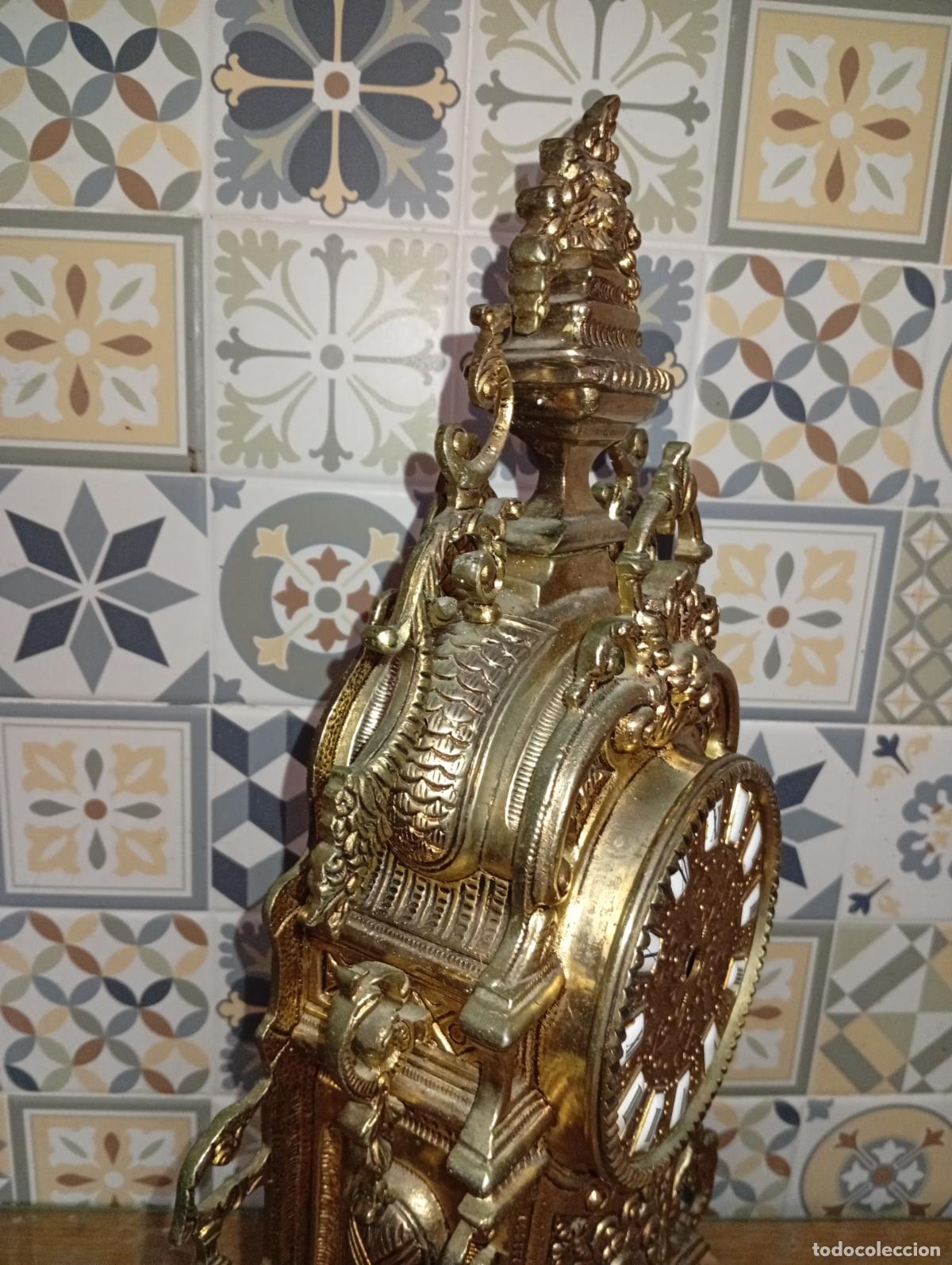 Antig&uuml;edades: Antiguo y gran Reloj de bronce sobre m&aacute;rmol - Foto 9
