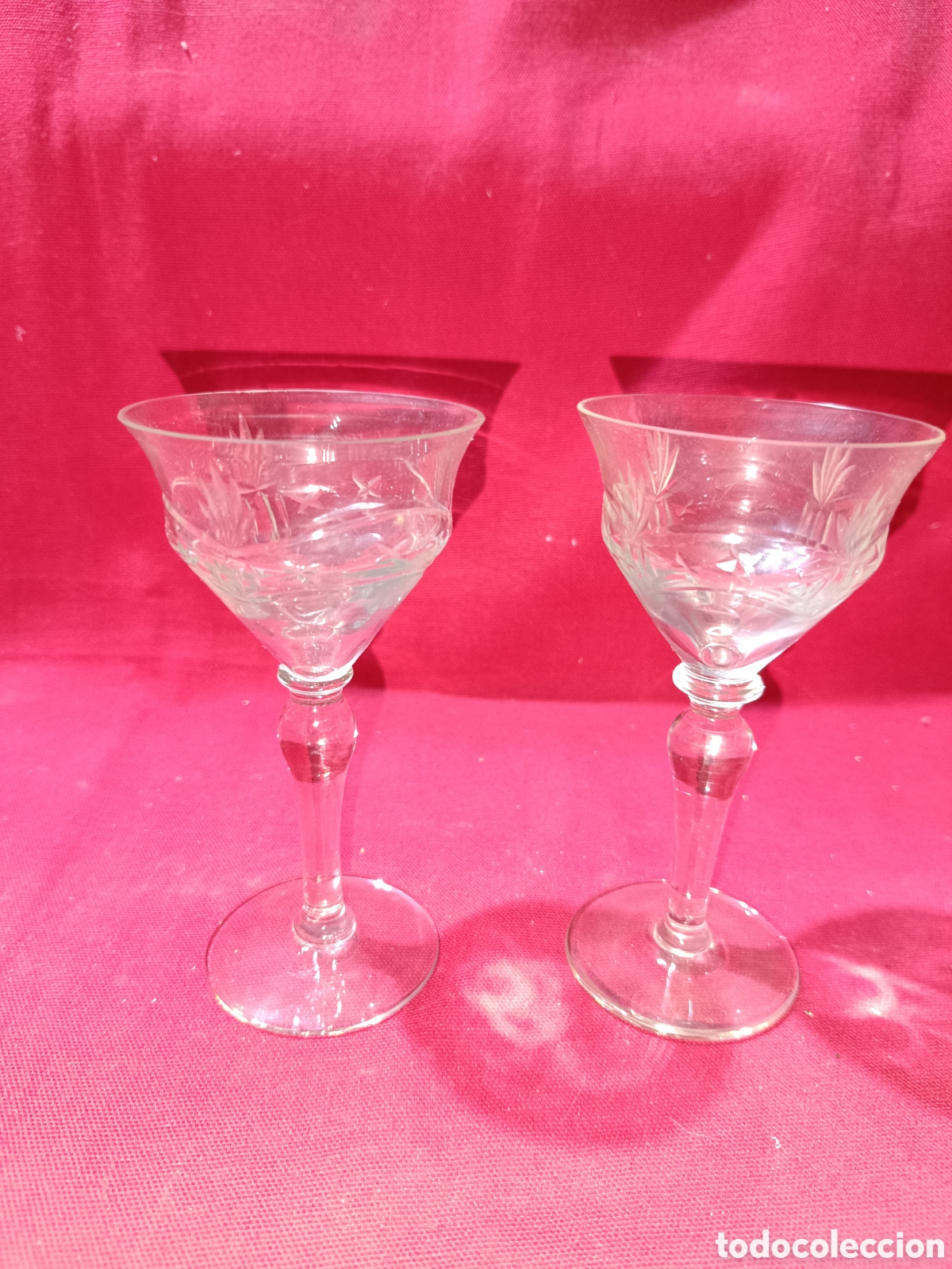 Antiques: Pareja de copas para licor de cristal de Santa Luc&iacute;a Cartagena