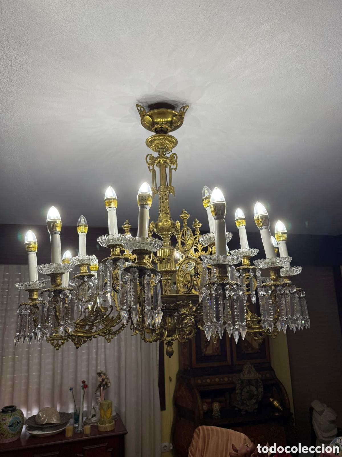 Antig&uuml;edades: LAMPARA ANTIGUA BRONCE CRISTAL - Foto 1
