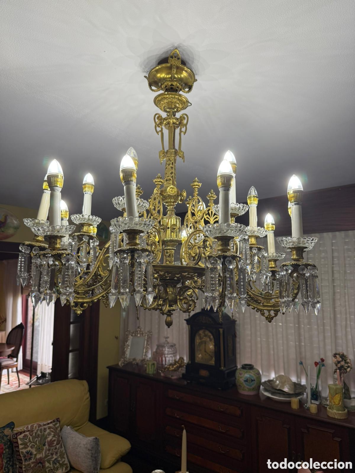 Antig&uuml;edades: LAMPARA ANTIGUA BRONCE CRISTAL - Foto 6
