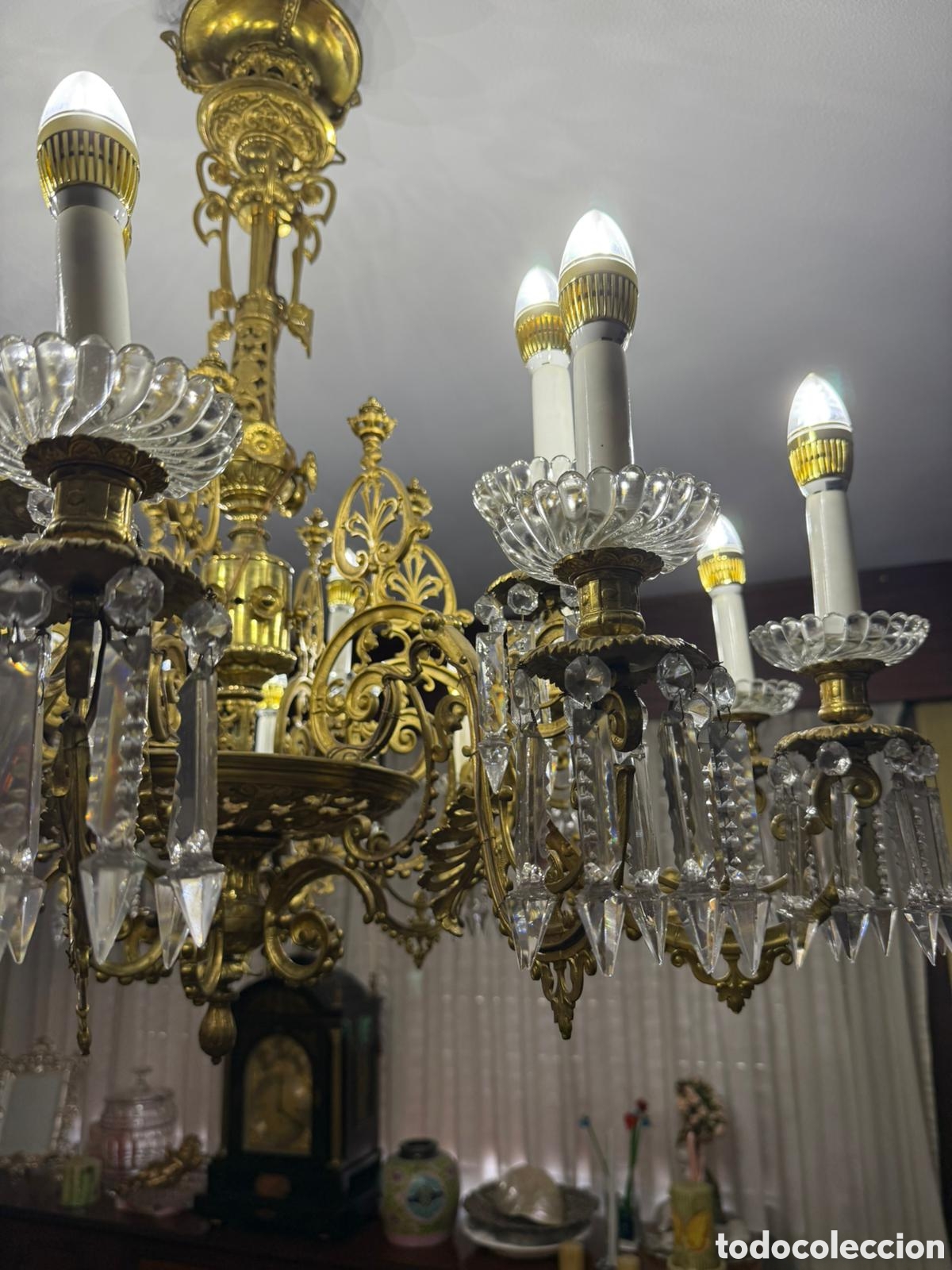Antig&uuml;edades: LAMPARA ANTIGUA BRONCE CRISTAL - Foto 7