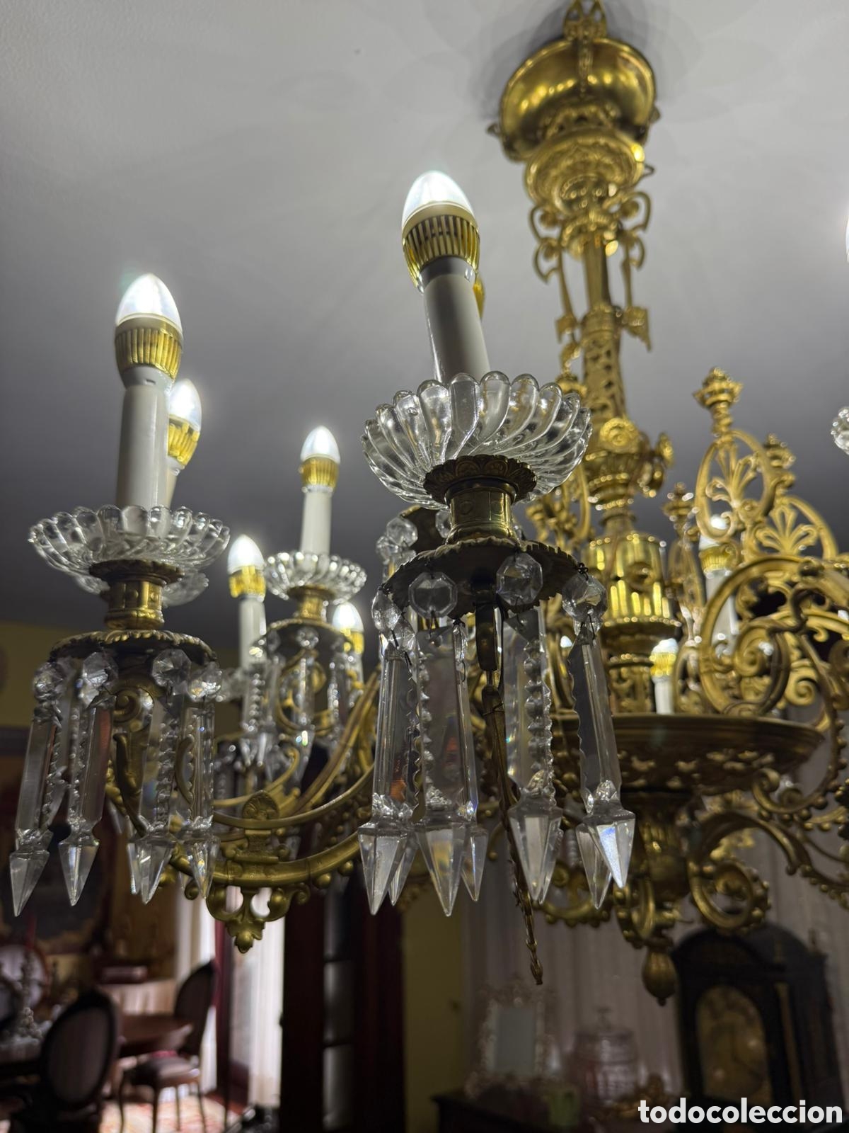 Antig&uuml;edades: LAMPARA ANTIGUA BRONCE CRISTAL - Foto 8
