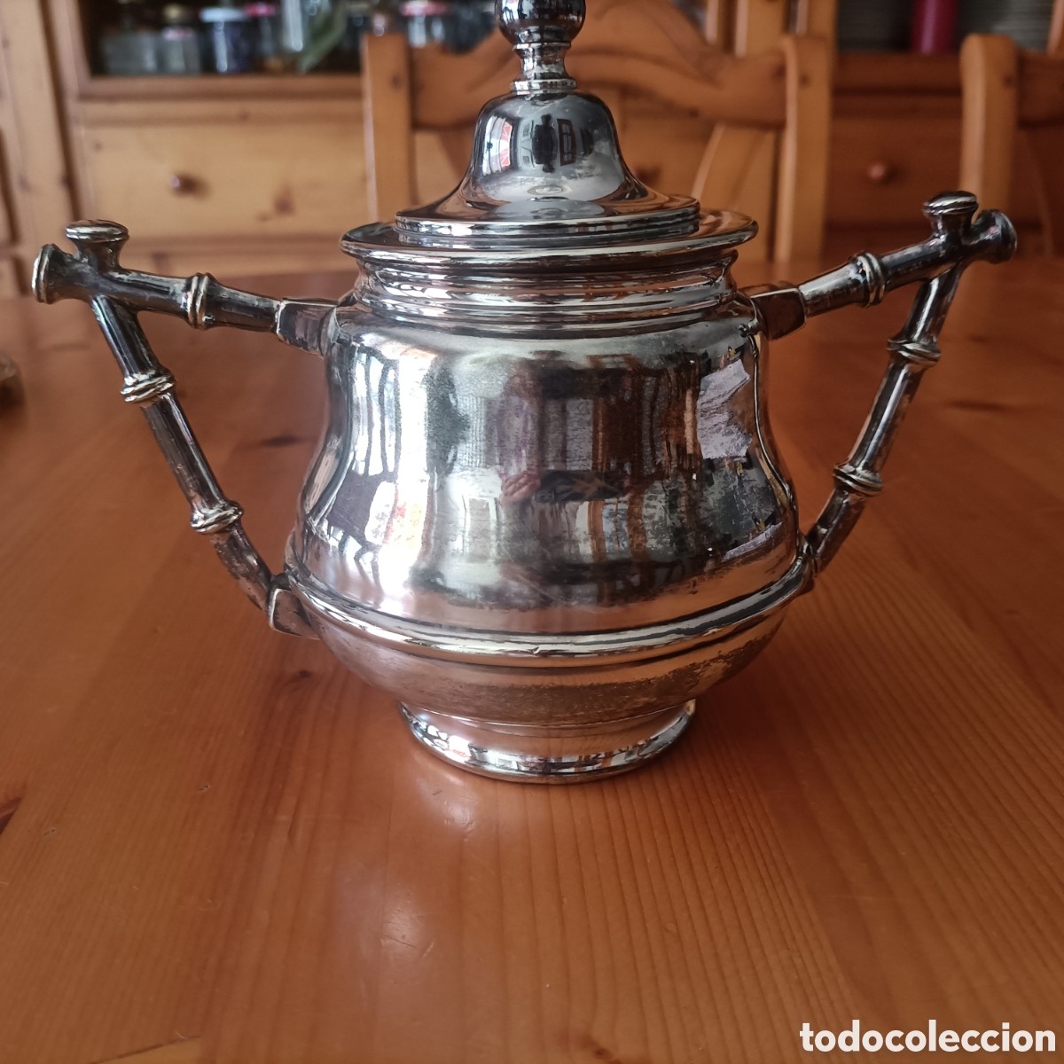 Antig&uuml;edades: Azucarero de alpaca con tapa - Foto 1
