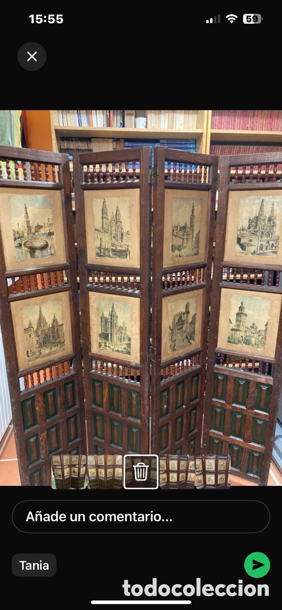 Antig&uuml;edades: Biombo madera con dibujo espa&ntilde;ol - Foto 1