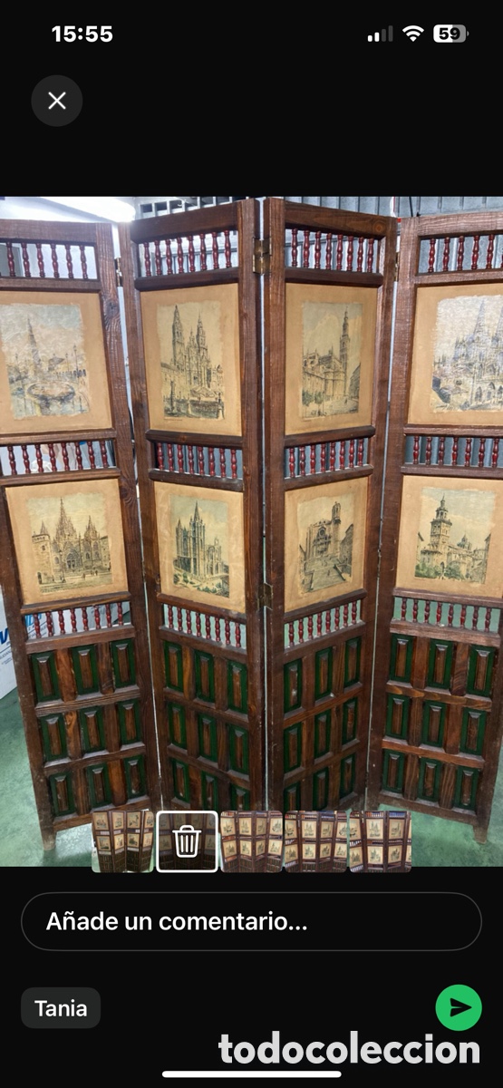 Antig&uuml;edades: Biombo madera con dibujo espa&ntilde;ol - Foto 4