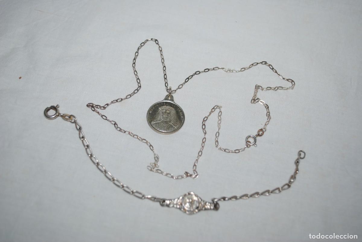 Antig&uuml;edades: CADENA CON MEDALLA Y PUSERA DE PLATA - Foto 2