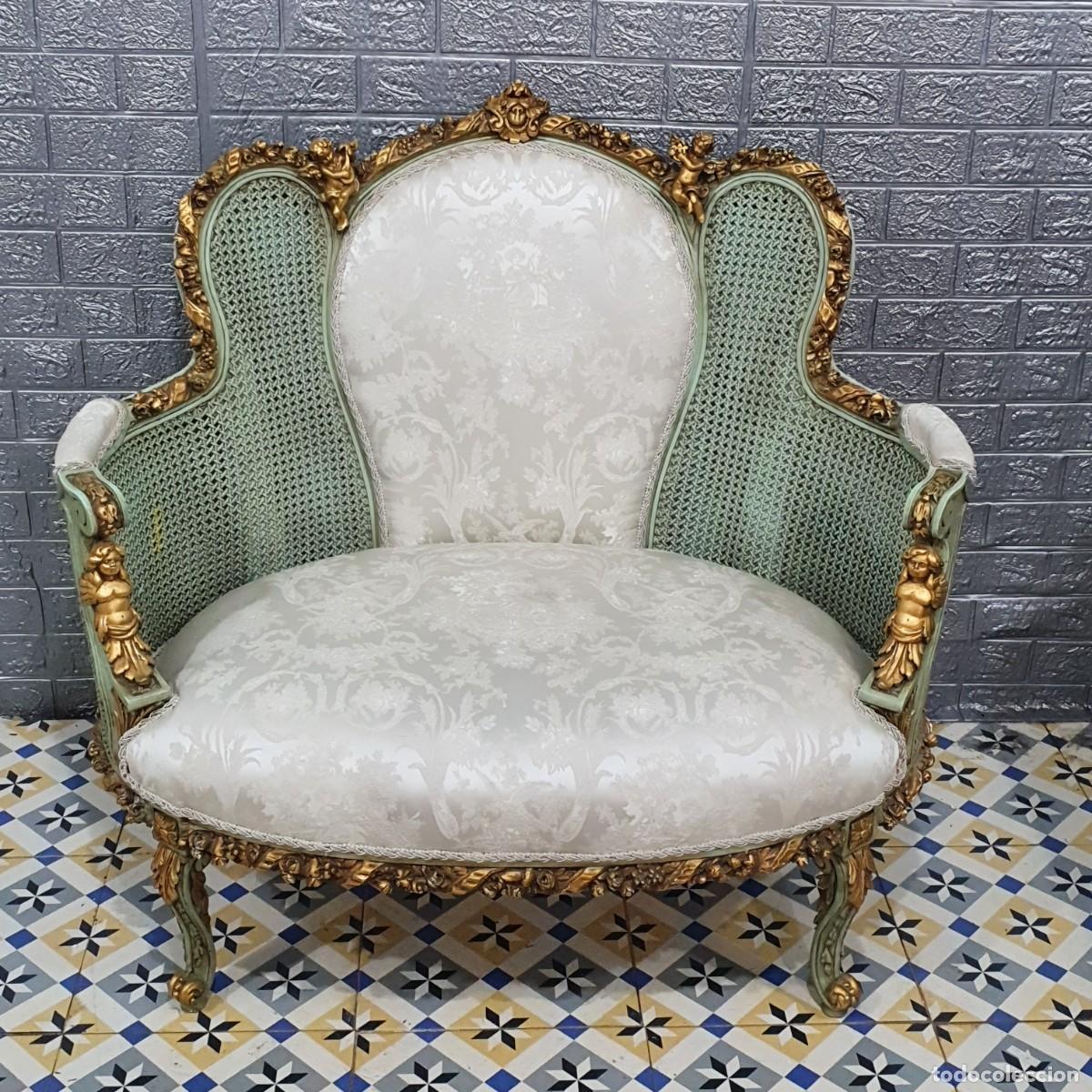 Antig&uuml;edades: Sofa, sillon estilo rococo madera tallada con pan de oro - Foto 2