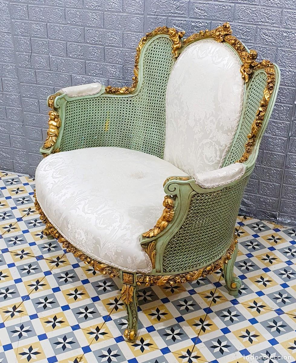 Antig&uuml;edades: Sofa, sillon estilo rococo madera tallada con pan de oro - Foto 5