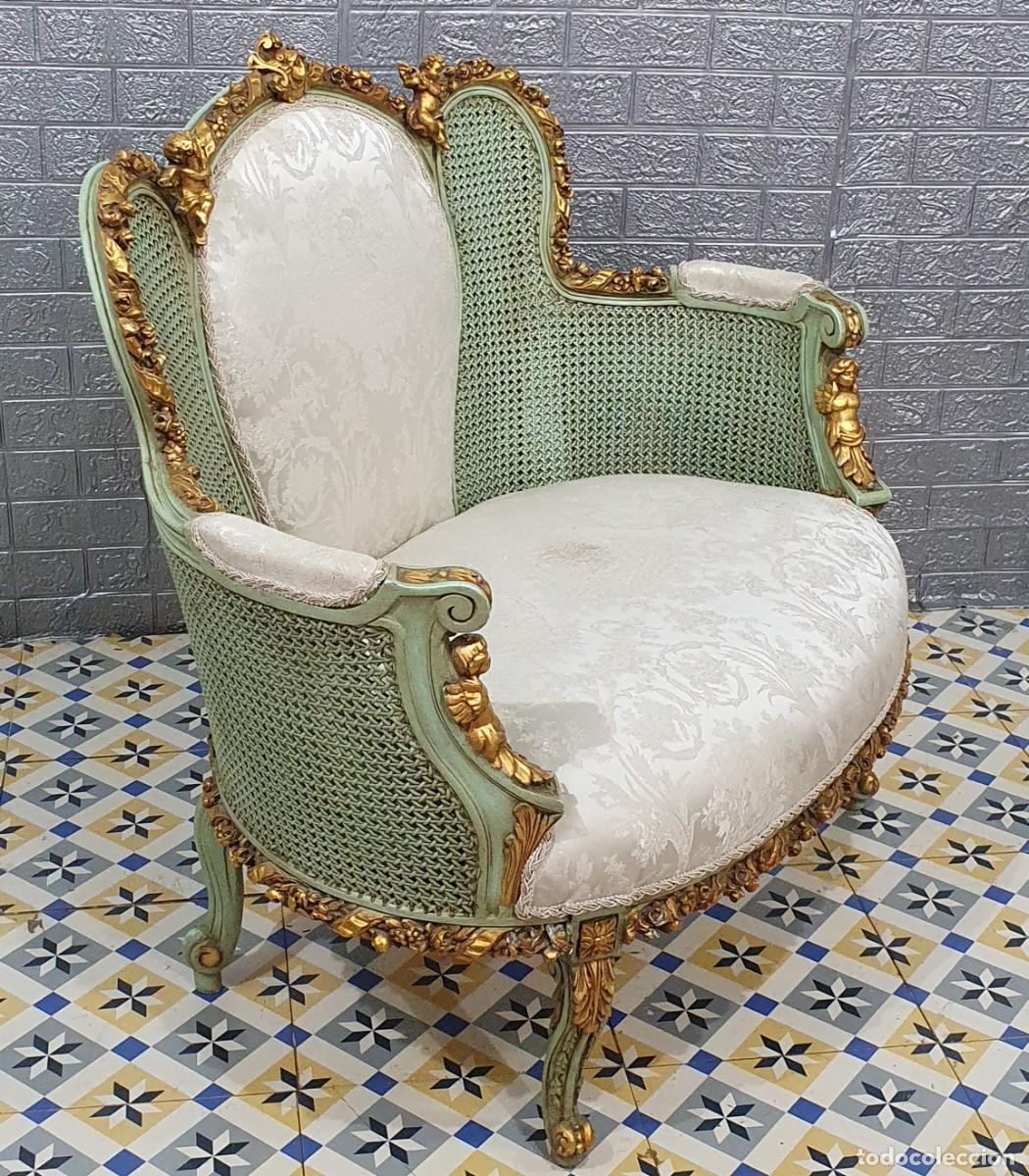 Antig&uuml;edades: Sofa, sillon estilo rococo madera tallada con pan de oro - Foto 6