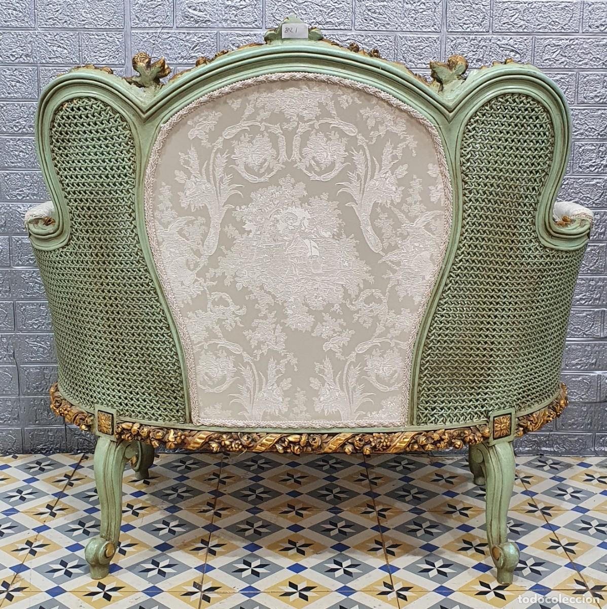 Antig&uuml;edades: Sofa, sillon estilo rococo madera tallada con pan de oro - Foto 7