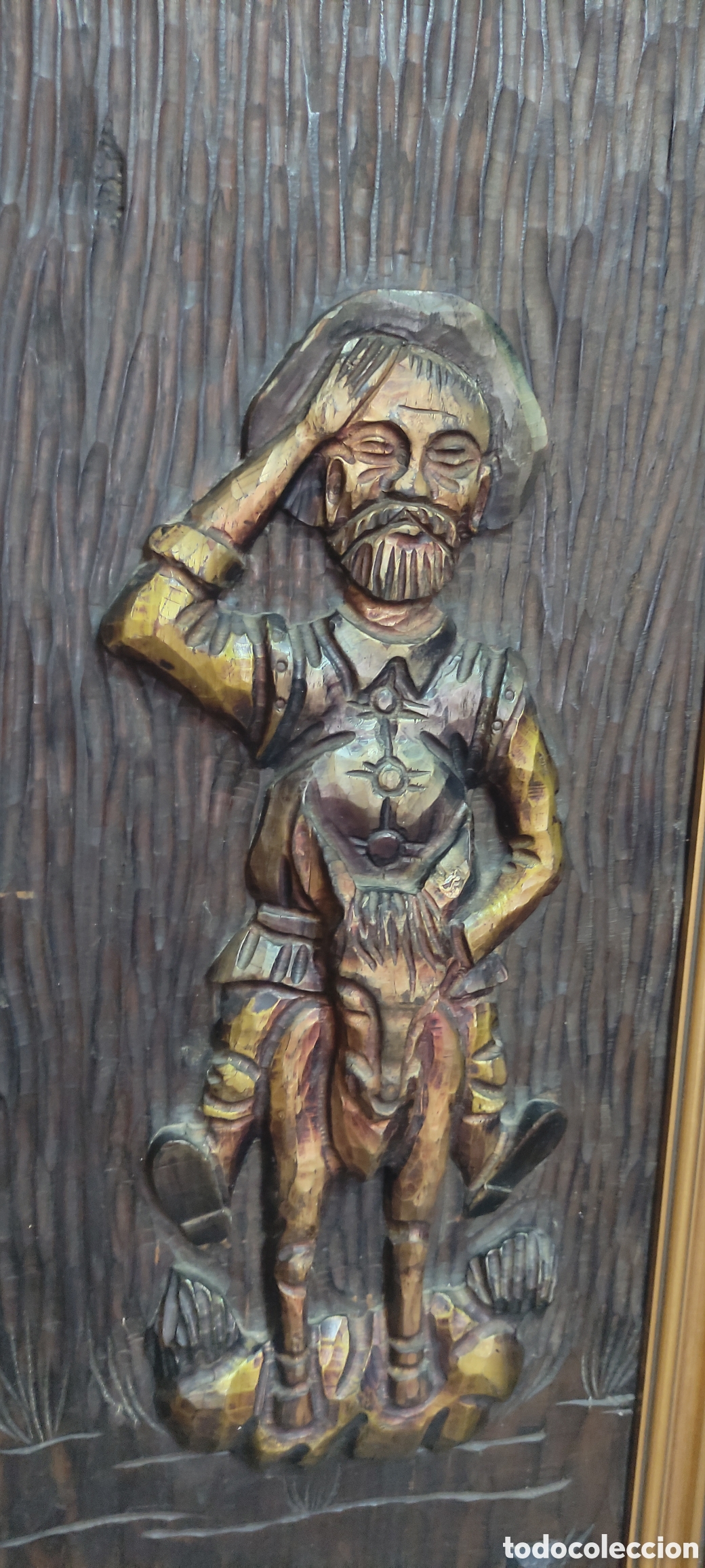 Antig&uuml;edades: Cuadro, Bajorrelieve Sancho Panza en madera - Foto 2