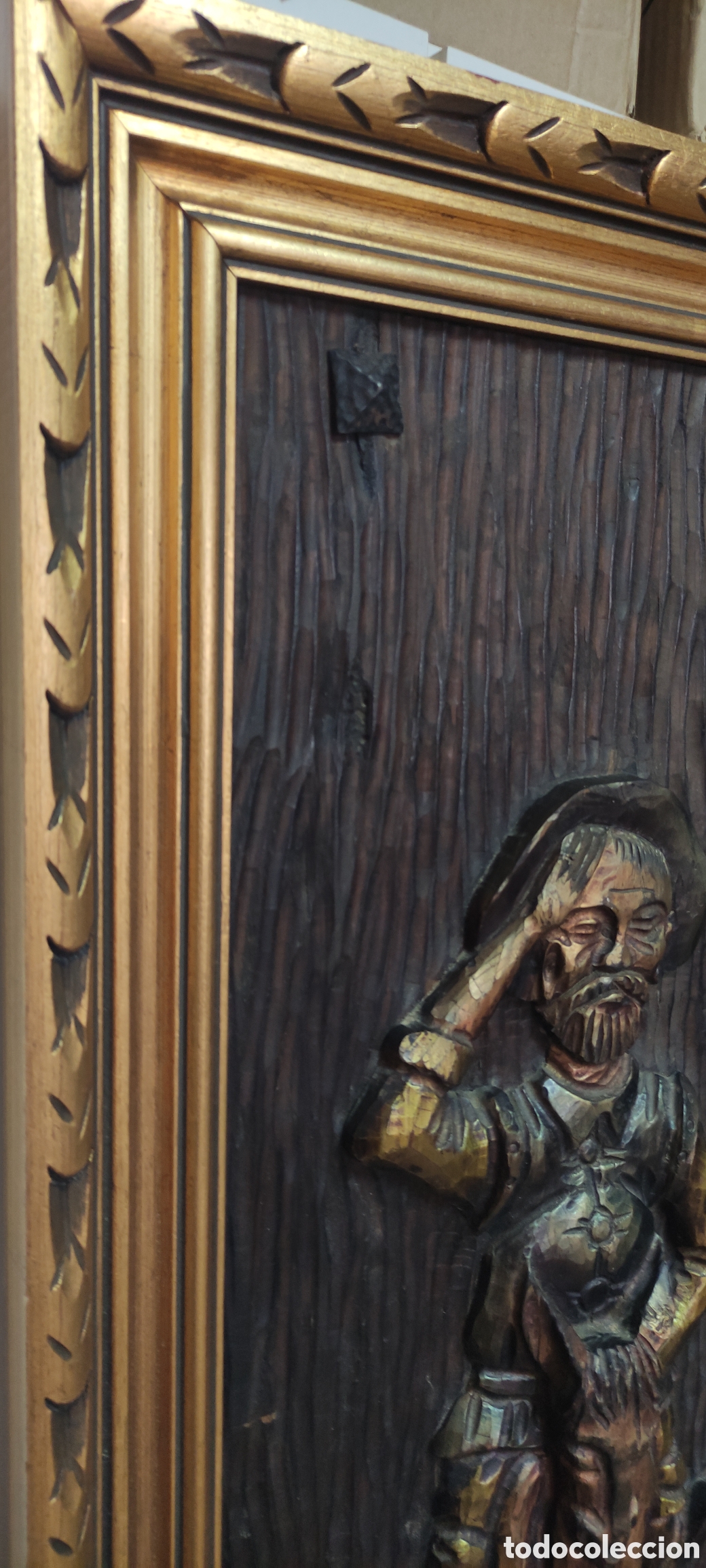 Antig&uuml;edades: Cuadro, Bajorrelieve Sancho Panza en madera - Foto 3