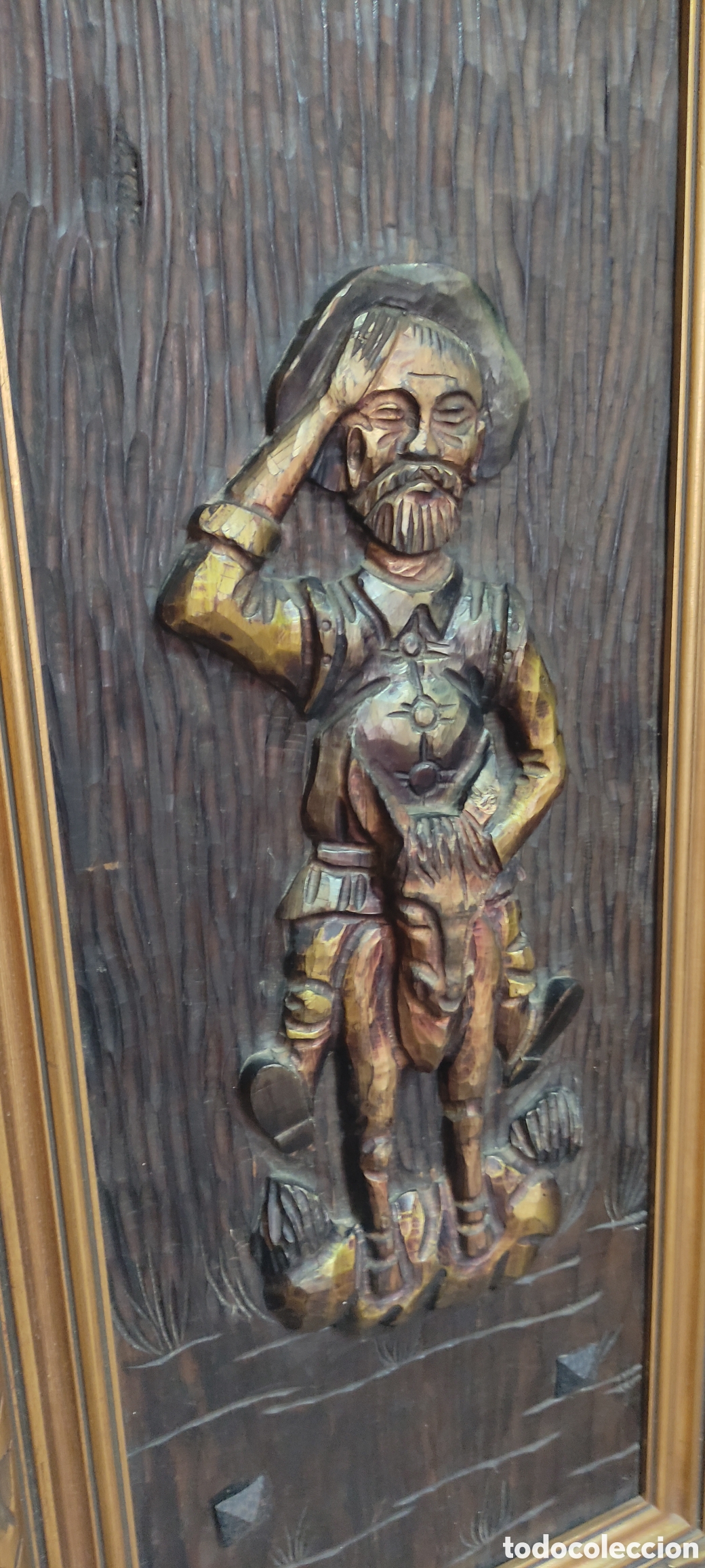 Antig&uuml;edades: Cuadro, Bajorrelieve Sancho Panza en madera - Foto 4