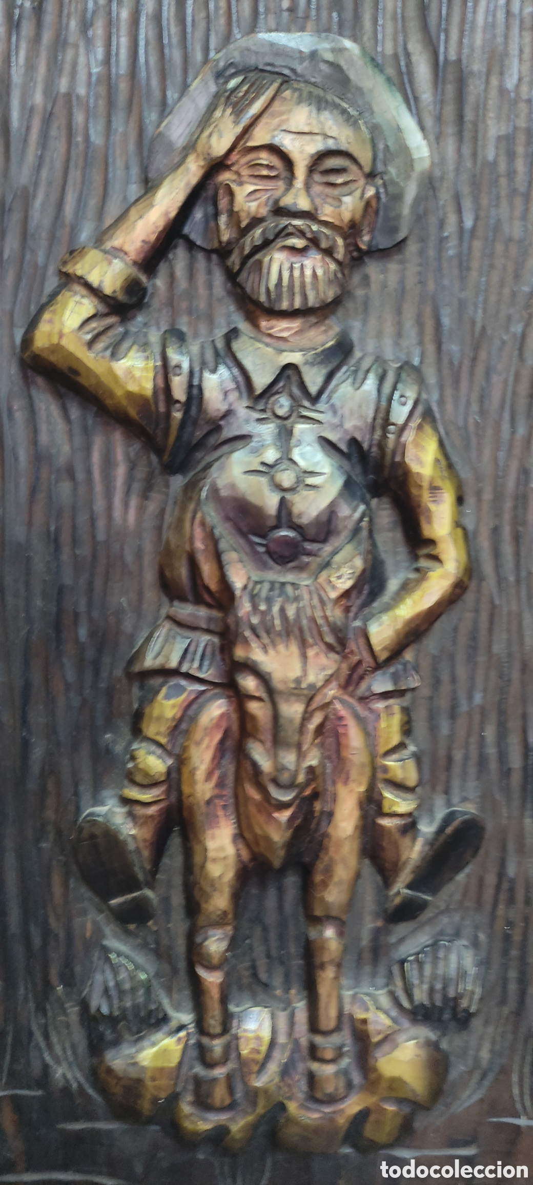 Antig&uuml;edades: Cuadro, Bajorrelieve Sancho Panza en madera - Foto 5