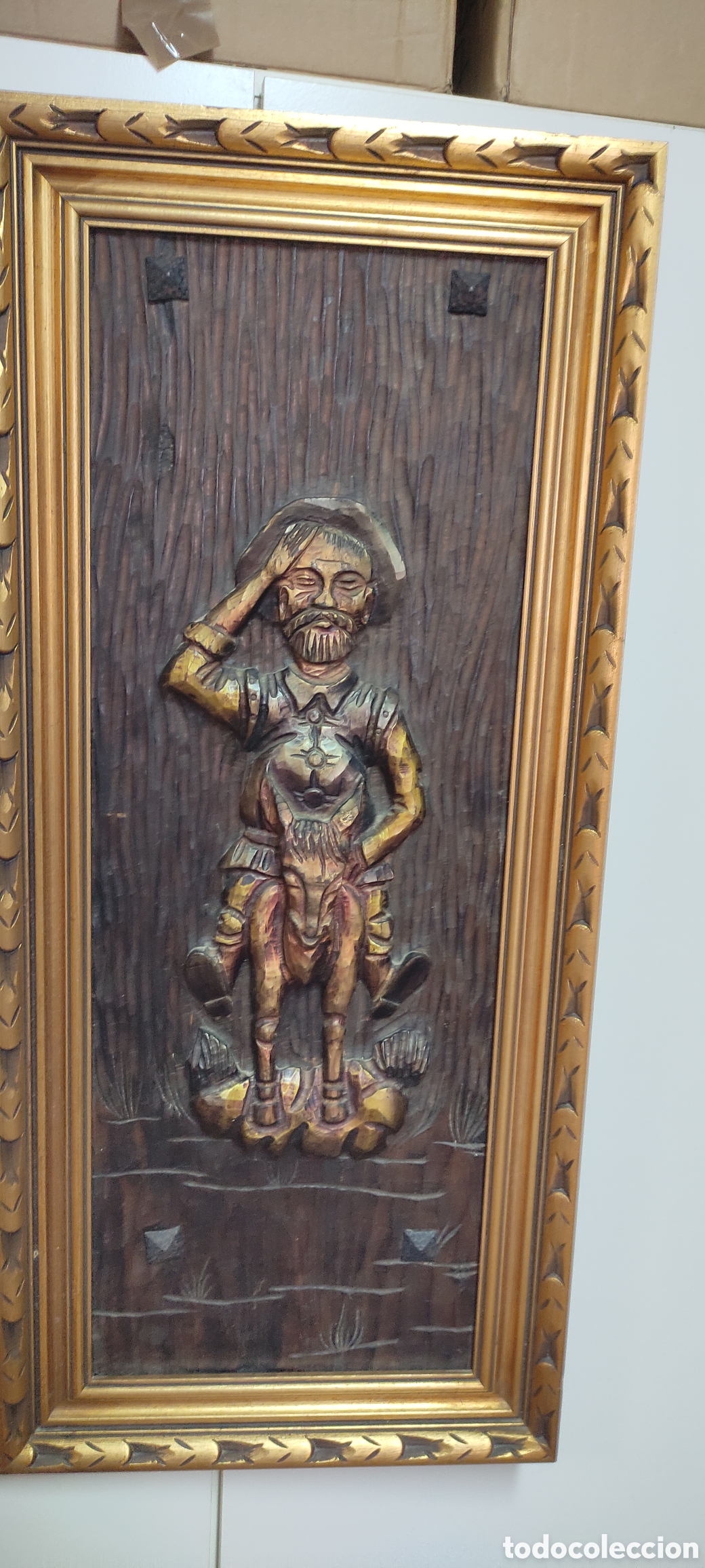 Antig&uuml;edades: Cuadro, Bajorrelieve Sancho Panza en madera - Foto 6