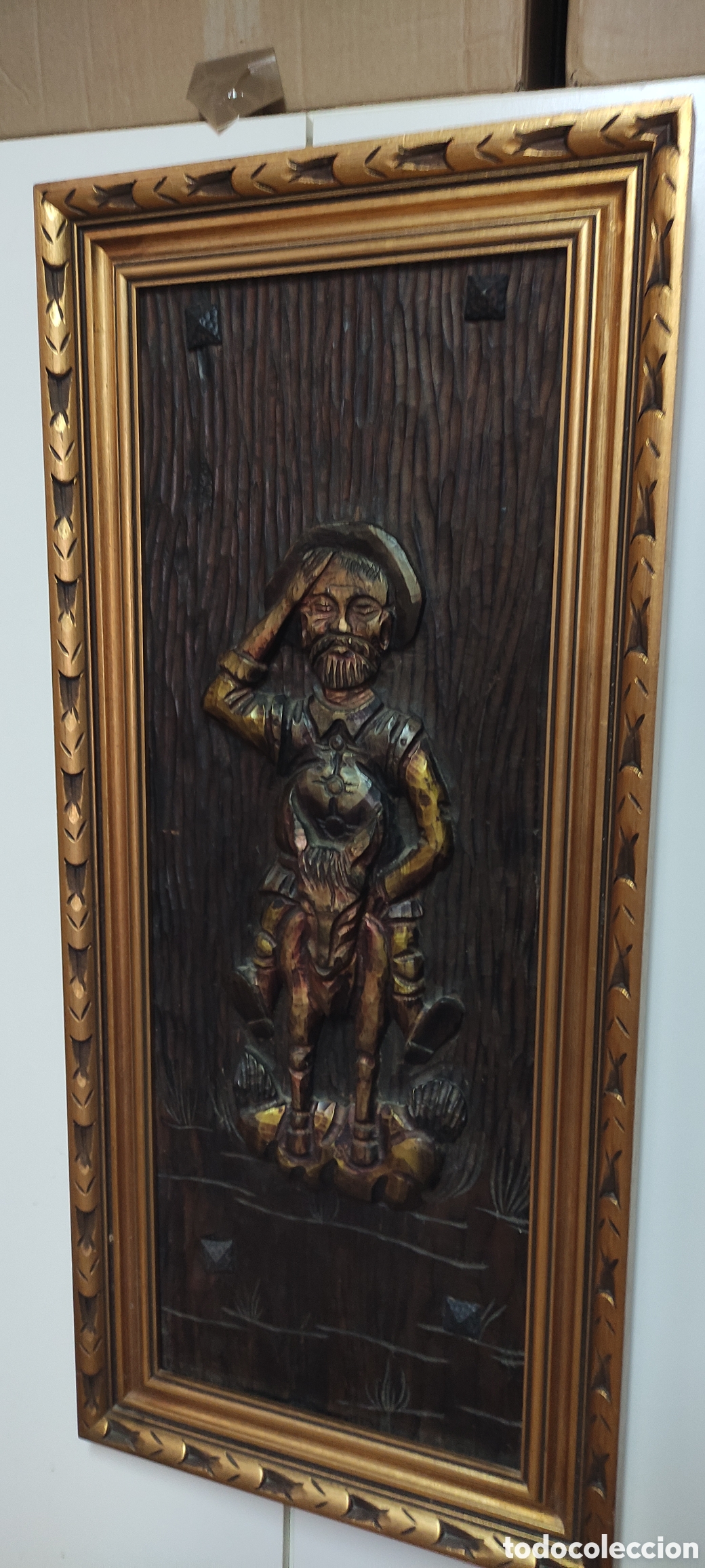Antig&uuml;edades: Cuadro, Bajorrelieve Sancho Panza en madera - Foto 7