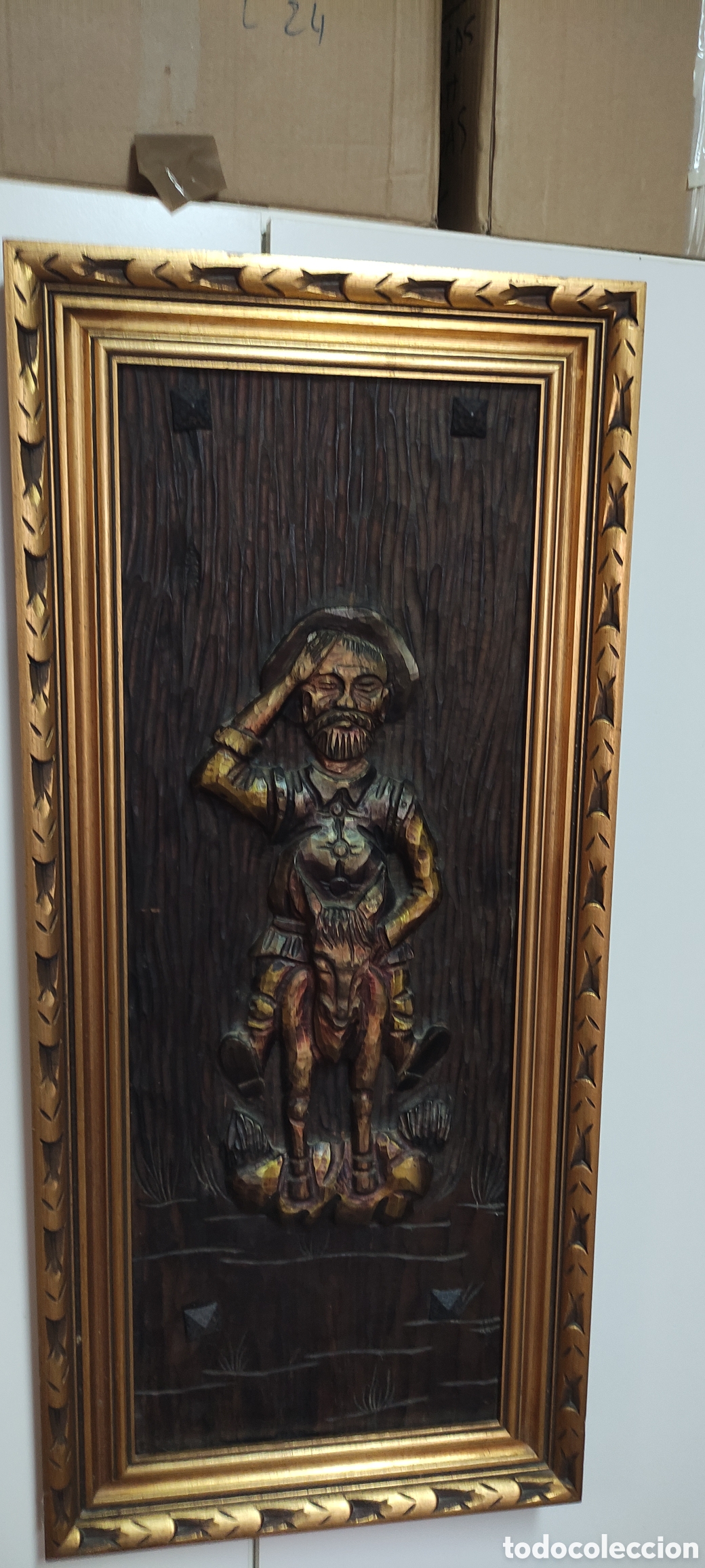 Antig&uuml;edades: Cuadro, Bajorrelieve Sancho Panza en madera - Foto 8