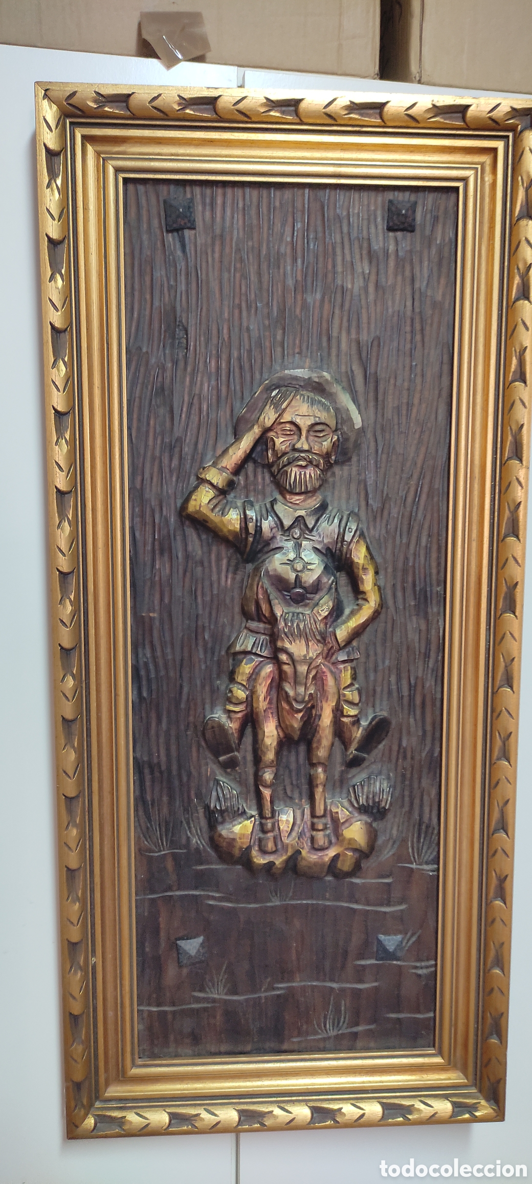 Antig&uuml;edades: Cuadro, Bajorrelieve Sancho Panza en madera - Foto 9